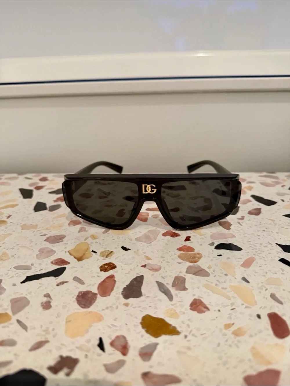 Dolce & Gabbana DG6177 Black Shield Sunglasses with Gold DG Accent